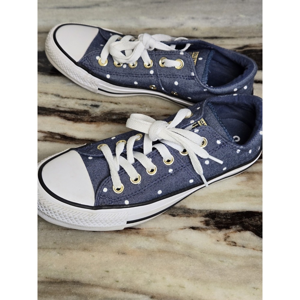 Women's Converse Chuck Taylor All‎ Star Madison Ox Size 7 Navy Gold polka dot